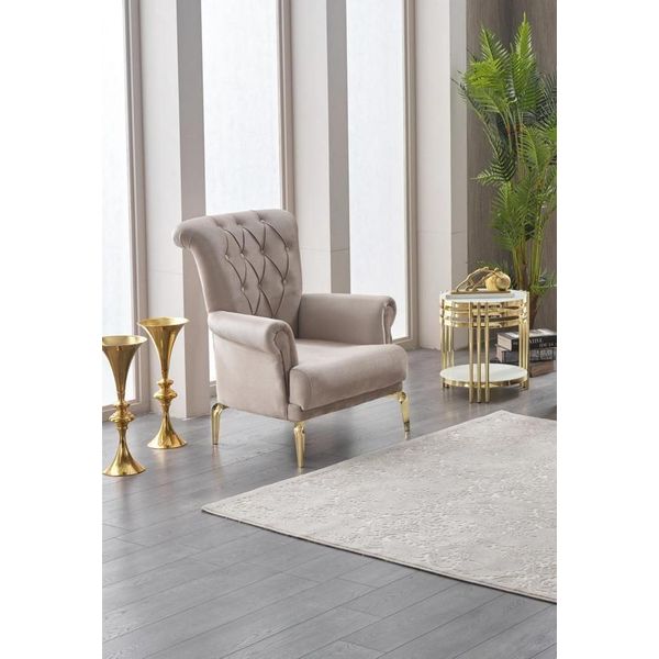 Poltrona Imbottita Poltrona Monoposto Soggiorno Tessuto Beige Poltrona Design-image
