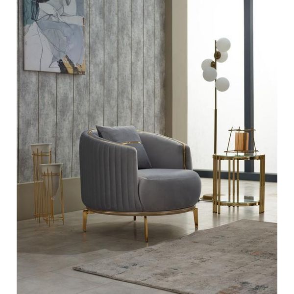 Poltrona Monoposto Soggiorno Poltrona Imbottita Tessuto Grigio Poltrona Design Arredo-image