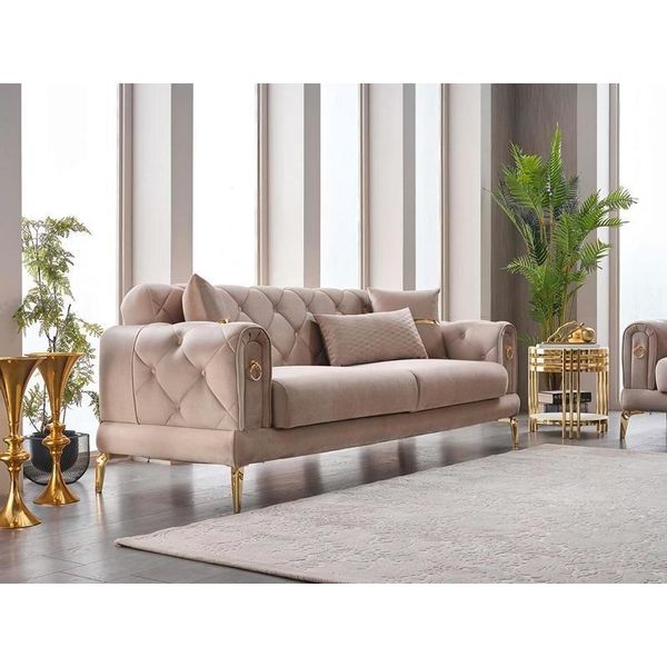 Lusso Divano A Tre Posti Divani Salotto 3 Posti Design Divano Imbottito Beige-image