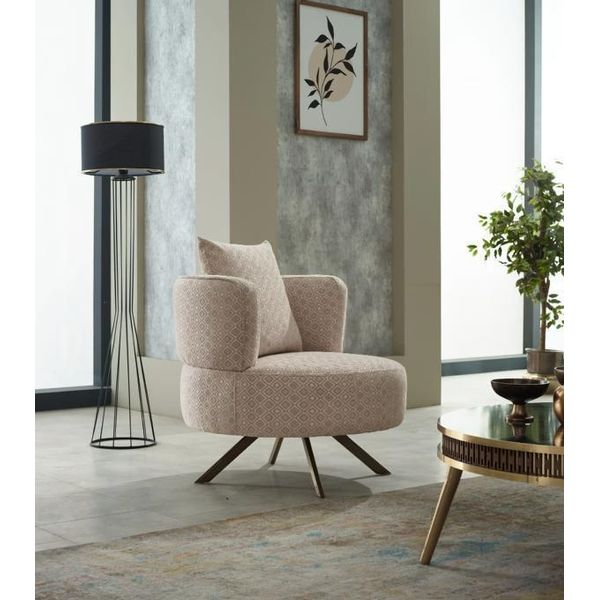 Poltrona Poltrona Imbottita Soggiorno Monoposto Tessuto Beige Poltrona Moderna-image