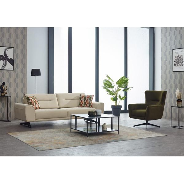 Set Di Divani A Tre Posti Divano A 3 Posti In Tessuto Divano Imbottito Divano Beige Poltrona-image