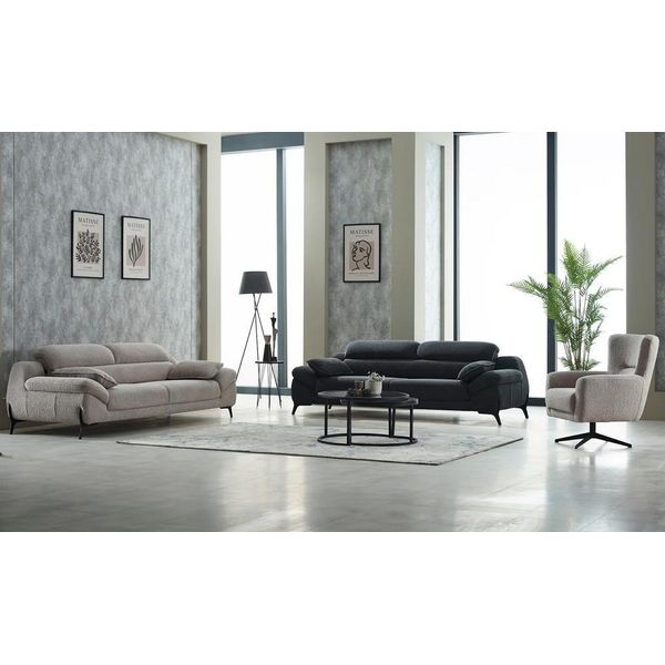 Set Di Divani A Tre Posti Poltrona Divano Tessuto Imbottito Beige 3Pcs-image