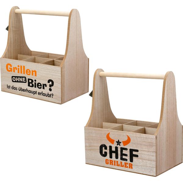 Gilde FlaschenträGer, "Grill"", Spruch, Mdf, Naturfarben, Ve 4, 2 StüCk Wie Abgebildet, L. 17 Cm, B. 26 Cm, H. 30 Cm 59203"-image