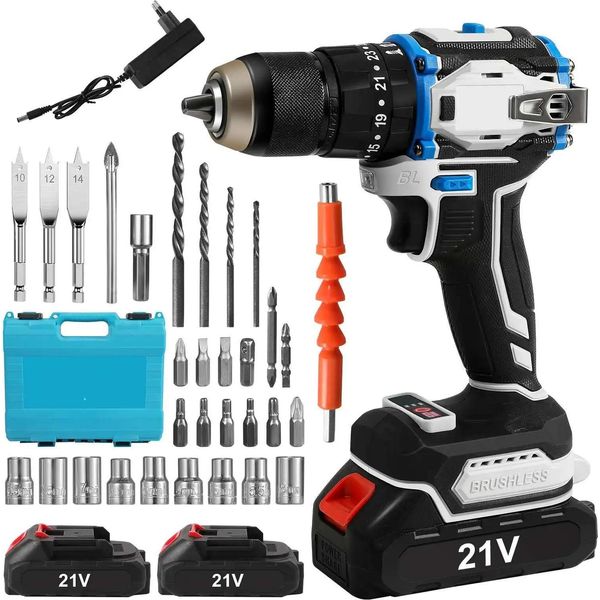 Trapano A Batteria, Motore Brushless, Coppia Regolabile, Con 2 Batterie-image