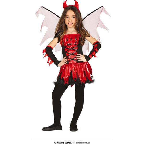 Demone Diavolo Costume Set Fascia Ali Abito Maniche Coda Spaventoso Fantasia Halloween Party Rosso Nero Bambini Gioco Di Ruolo, Taglia: 128/134 Colore: Rosso-image