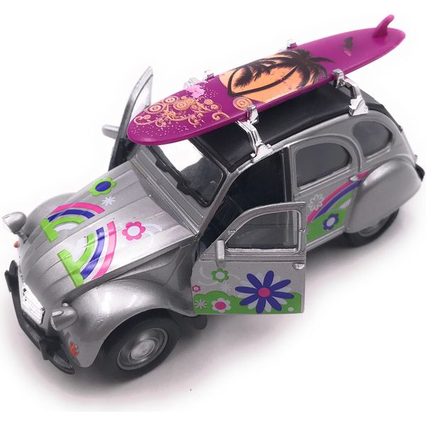 Automodello Onwomania 2CV Con Tetto Argentato A Forma Di Tavola Da Surf Fiore Mst. 1:34-image