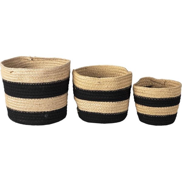 Set Di 3 Cestini Portaoggetti Clayre & Eef Ø 22 Ø 19 Ø 16 Cm Corda Nera-image