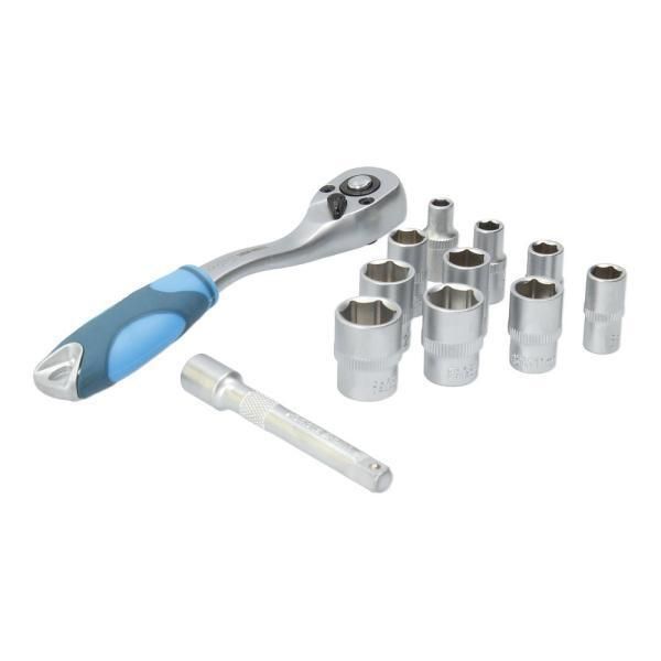 Ferrestock FSKSOC124 Set Di Cricchetti Da 1/4" Con 72 Denti, 10 Chiavi A Bussola, Cricchetto Grande E Sistema A Pulsante Per Le Bussole"-image