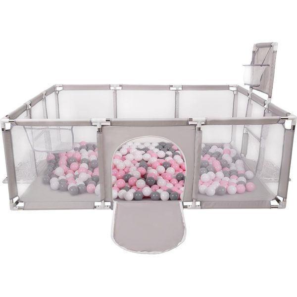 Selonis Playpen Grande Parco Giochi Con 400 Palline Playpen Per Bambini, Grigio: Bianco/Grigio/Rosa Polvere-image