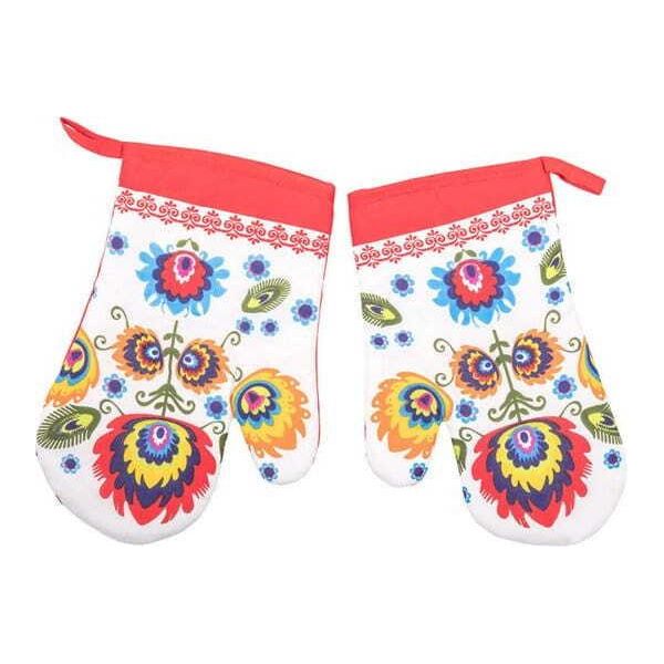 Guanti Da Forno, Guanti Da Cucina Con Magnete Folk Rosso-image