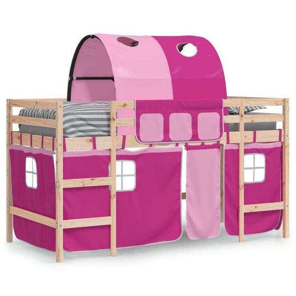 Vidaxl Letto A Soppalco Per Bambini Con Tunnel Rosa 80X200 Cm In Legno Di Pino Massiccio-image