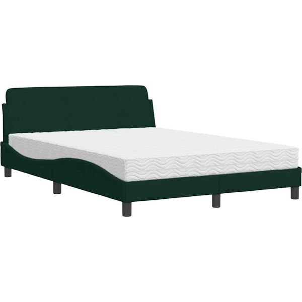 Vidaxl Letto Con Materasso "Dover"" Verde Scuro 140X200 Cm In Velluto"-image
