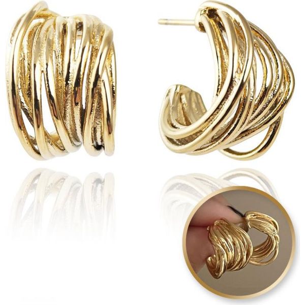 Orecchini Flamenco Mystique In Acciaio Inossidabile Placcato Oro 14K Con Zirconi, Perni KST2973-image