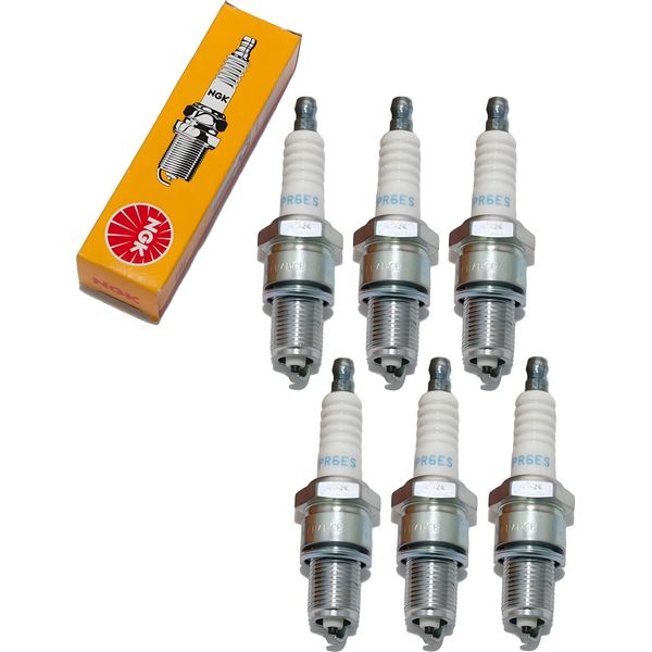 Set Di Candele Di Accensione Ngk 6X BPR6ES Con Soppressione Delle Interferenze, Filettatura Lunga 19,0 Mm Ø 14,0 Mm Esagono 20,8 Mm, Distanza Tra Gli Elettrodi 0,85 Mm, Potere Calorifico 6, 4008 / 4852 / 7678 / 7822 / 94811-image