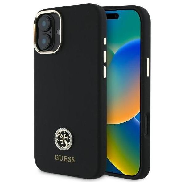 Guess Guhcp16Sm4Dgpk Iphone 16 6.1 Czarny/Nero Custodia Rigida In Silicone Logo Strass 4G-image