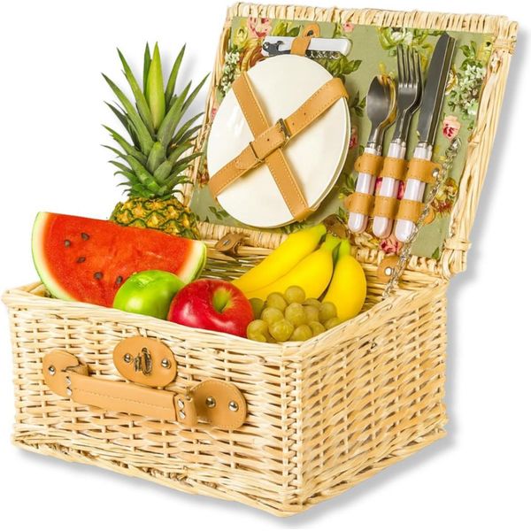 Cesto Da Picnic In Vimini Con Borsa Termica E Posate Per 2 Persone, Un Regalo Pratico-image