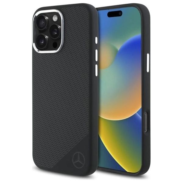 Mercedes Mehmp16L23Sugdk Iphone 16 Pro 6.3 Czarny/Nero Custodia Rigida In Silicone Logo Tonale Motivo Legno Magsafe-image