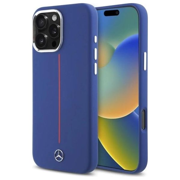Mercedes Mehmp16X23Sumrv Iphone 16 Pro Max 6.9 Granatowy/Navy Custodia Rigida In Silicone A Righe Rosse Magsafe-image