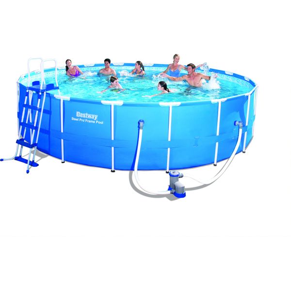 Bestway® Steel Pro Max™ Frame Pool Set Completo Con Pompa Filtro Ø 549 X 122 Cm, Grigio Chiaro, Rotondo-image