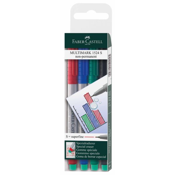 Faber-Castell 152404 Marcatore Cd Multimark - Non Permanente, S, Astuccio 4 Colori-image
