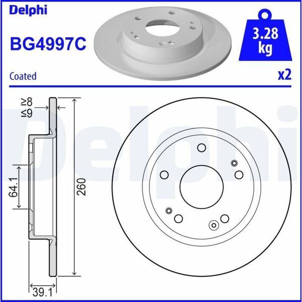 2X Disco Freno Delphi BG4997C Per Honda Civic X Hatchback (Fc_ Fk) 39 2Mm-image