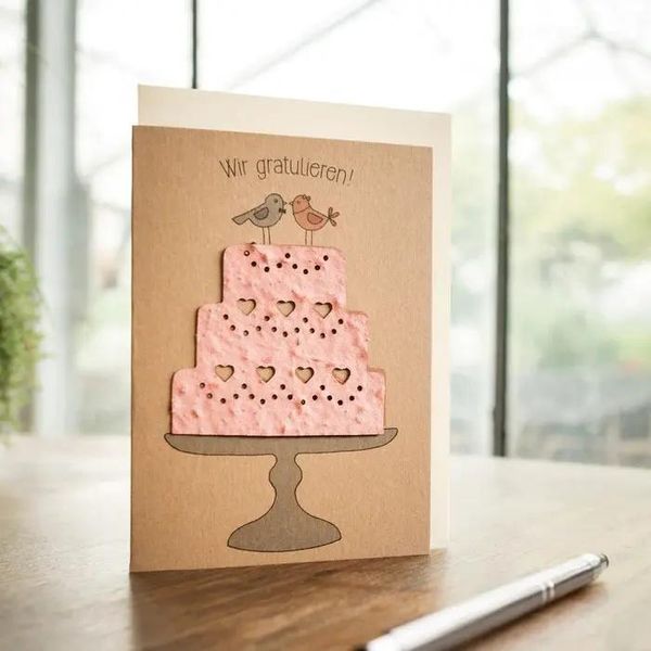 Die StadtgäRtner - Biglietto Di Nozze Con Carta Di Semi I Bellissimo Biglietto Di Nozze Con Motivo Di Torta I Carta Di Semi Con Semi Di Fiori Selvatici Di Alta Qualità I Biglietto Con Busta I 10,5 X 14,8 Cm (Din A6)-image