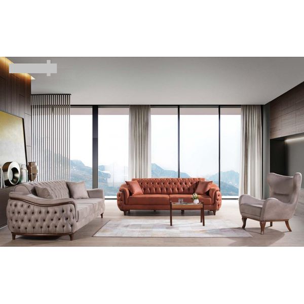 Set Di Divani Set Completo Di Divani Poltrona Arancione 3+3+1 Posti A Sedere-image
