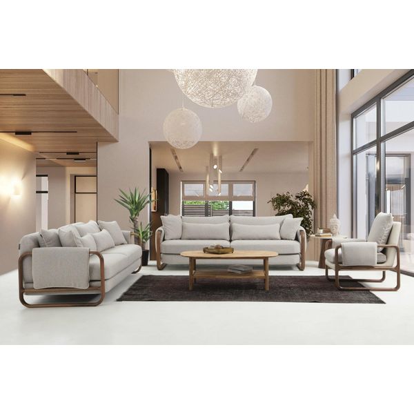 Set Divano 331 Posti Poltrona Tre Posti Tessuto Moderno Grigio Set Design-image