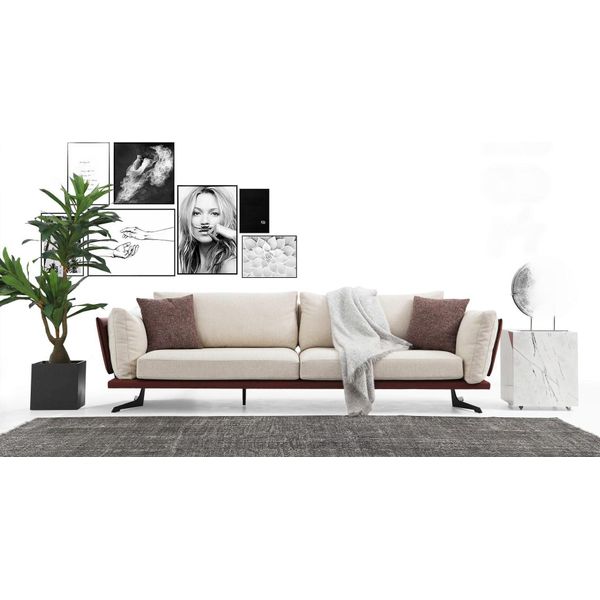 Divano A Tre Posti 3 Posti In Tessuto Beige Design Moderno Soggiorno-image