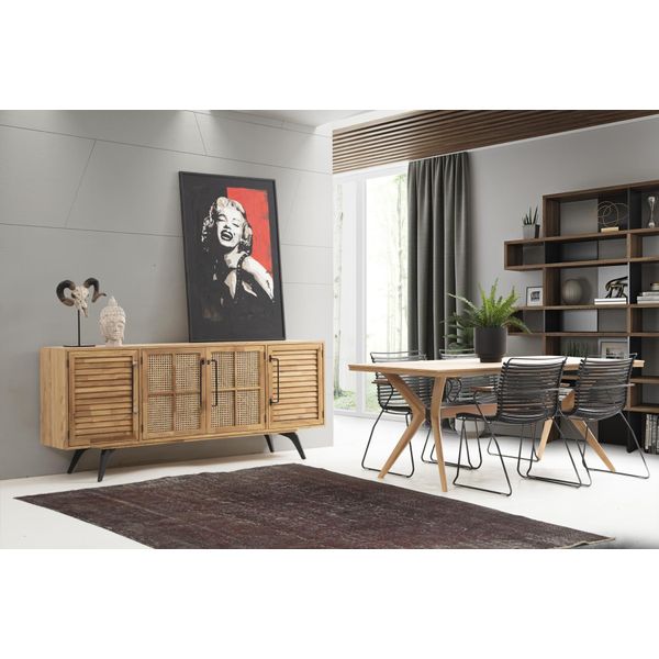 Set Da Pranzo Zona Pranzo Sala Da Pranzo Tavolo Da Pranzo Sedie Credenza 6 Pezzi Legno Marrone-image