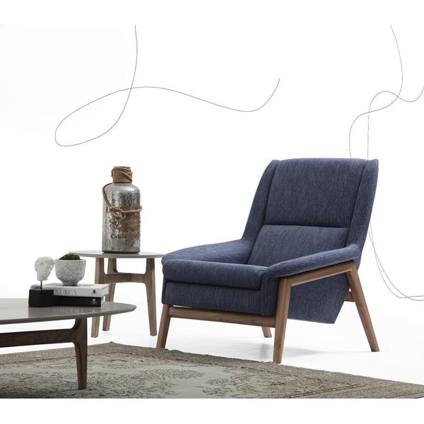 Poltrona Wing Chair Poltrona Cocktail Tessuto Soggiorno Moderno Blu-image