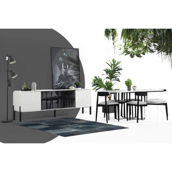 *Gruppo Sala Da Pranzo Tavolo Sedie Tavolo Legno Set 5 Pezzi Tavoli Bianchi Nuovo-image