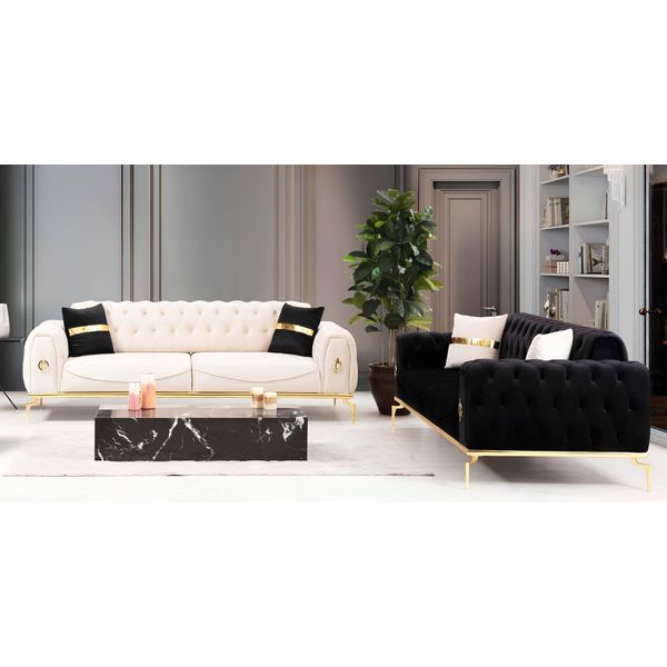 Set Di Divani Gruppo Di Sedute Chesterfield A Tre Posti Nero 3+3 Posti-image