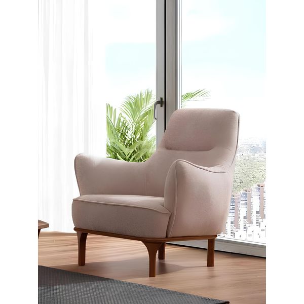 Poltrona Moderna Poltrona Da Cocktail Poltrona Ad Ala Mobili Di Design Mobili In Legno Beige-image