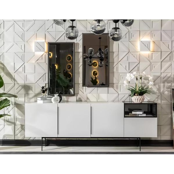 Credenza Mobili Stile Italiano Legno Specchio Set 2 Pezzi Mobili Soggiorno-image