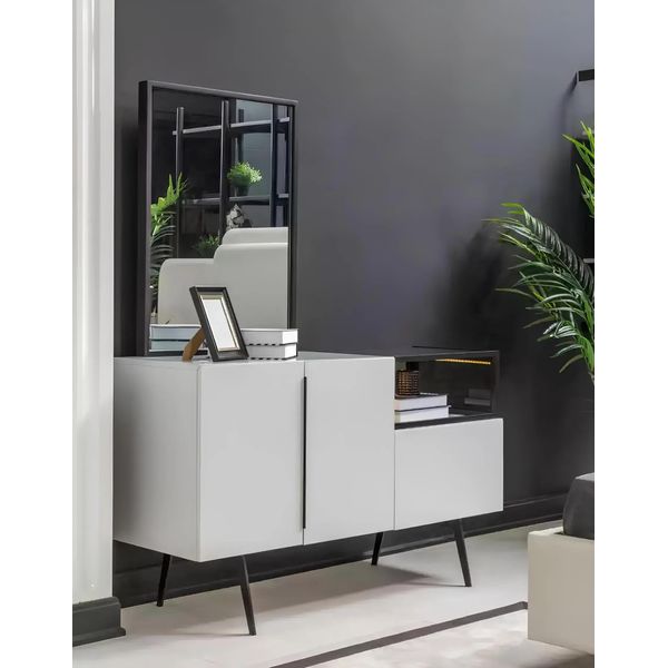 Cassettiera Specchio Legno Set Moderno Design Gruppo Mobili Bianco Lusso 2Pz-image