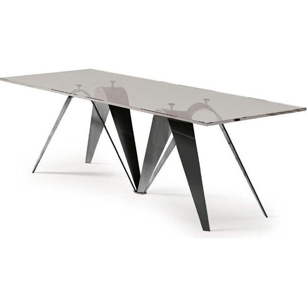 Tavolo Tavolo Da Pranzo Soggiorno Tavolo Da Pranzo Acciaio Inox Vetro Arredo Italia Bizzotto-image