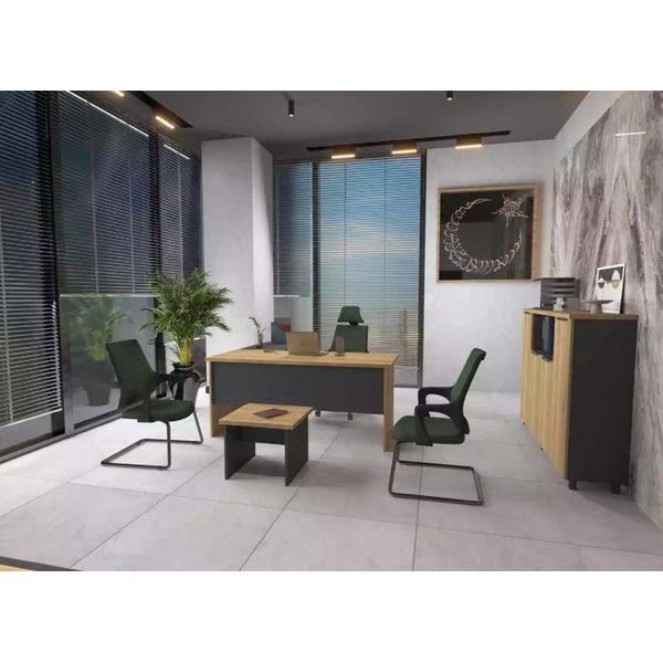 Studio Ufficio Scrivania Ad Angolo Tavolino Credenza Moderna Marrone-image