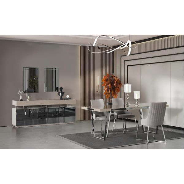 Set Da Pranzo Gruppo Sala Da Pranzo Zona Pranzo Tavolo Da Pranzo Sedie 10 Pezzi Legno Grigio-image