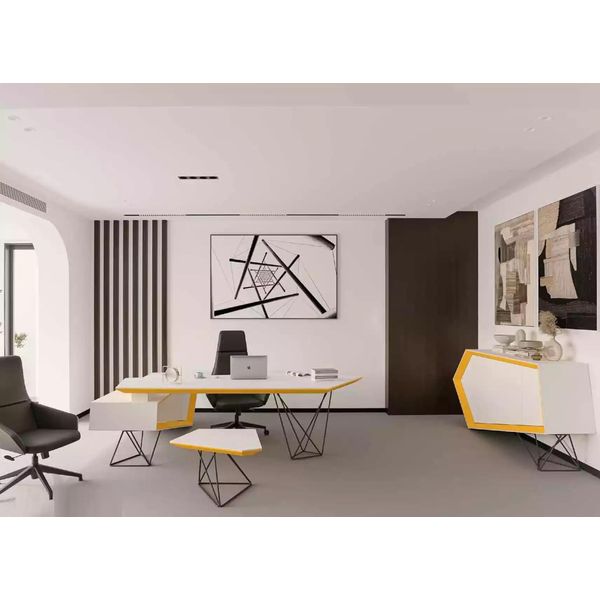 Studio Ufficio Scrivania Angolare Tavolino Credenza Moderna Bianco-image