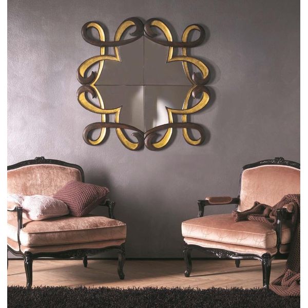 Specchio Classico Di Design Con Cornice In Vero Legno Xxl 115X115 Specchio Da Parete-image