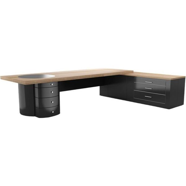 Scrivania Moderna Per Ufficio Nero Marrone Scrivania Ad Angolo Mobili In Legno-image