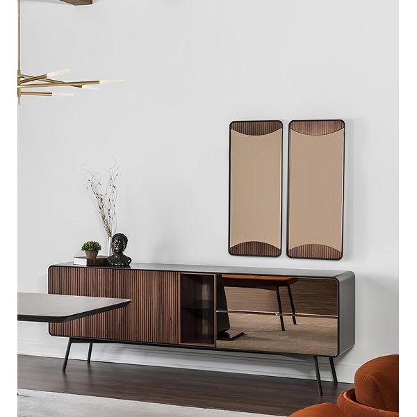 Credenza Cassettiera Credenza Specchio Legno Moderno Marrone Set Set-image