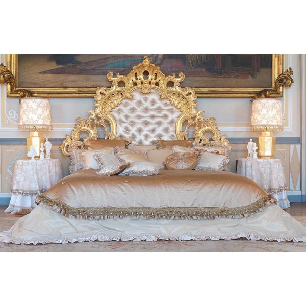 Letto Chesterfield Mobili Italiani Arredamento Barocco Rococò Letti In Pelle Oro-image