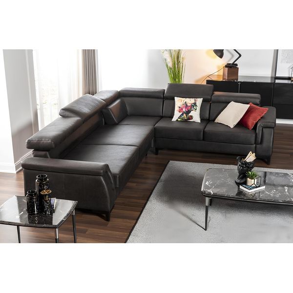 Divano Ad Angolo Divano A L Divani In Pelle Divano Nero Funzione Letto Zona Giorno-image