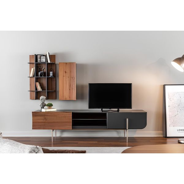 Rtv Lavagna Porta Tv Mensole Credenza Legno Moderno Marrone Soggiorno-image