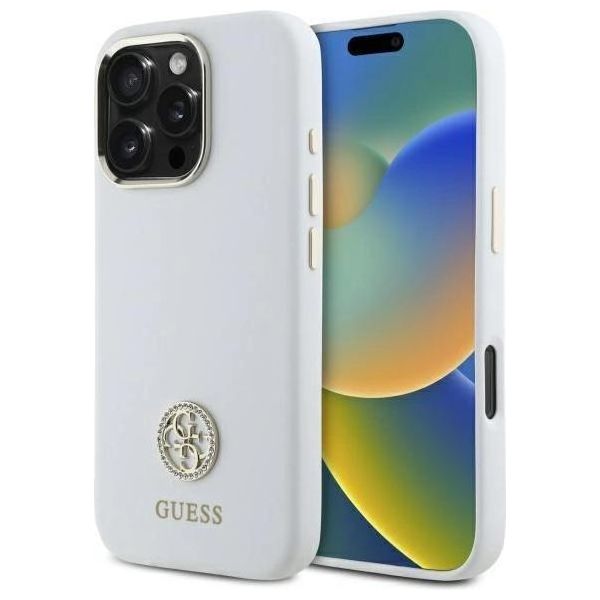 Guess Guhcp16Lm4Dgph Iphone 16 Pro 6.3 BiałY/Bianco Custodia Rigida In Silicone Logo Strass 4G-image