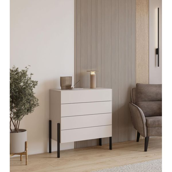 Kommode Otto Home "Jukon, Breite 84 Cm, Moderne Grifflose Kommode", Kaschmir, B:84Cm H:90Cm T:40Cm, Sideboards, Kommode, Schubladenkommode Mit 4 SchubkäSten, Push To Open Funktion-image