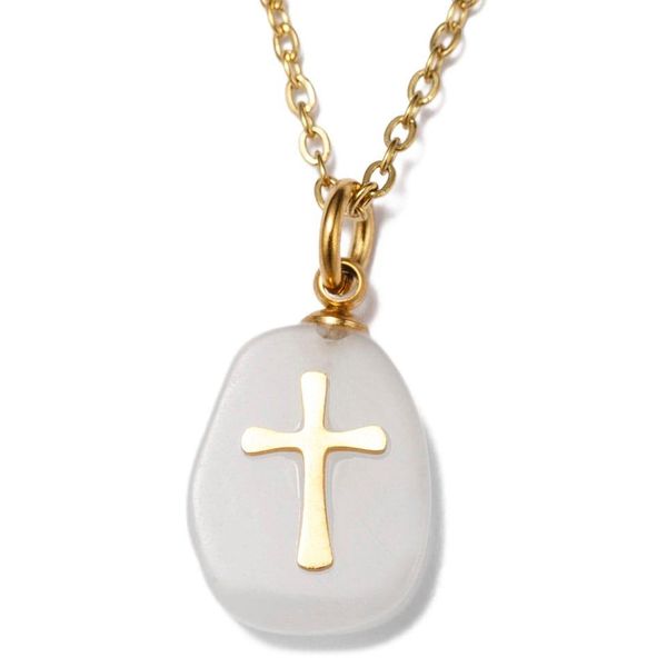 Kette Mit AnhäNger Firetti "Schmuck Geschenk Kreuz", Grau (Gelbgoldfarben, Grau), Halsketten, Damen, Edelstahl, L: 45 B: 2Mm, Made In Germany - Mit Rosenquarz, Quarz Oder Amethyst, B:2Mm-image