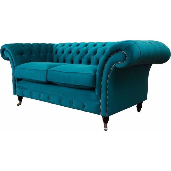 Divano Chesterfield 2 Posti Imbottitura Seduta Tessuto Divano Divano Nuovo-image